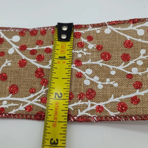 RENAISSANCE 2000 Wired Burlap Ribbon 2.5” Red Glitter Berry Two (2) Yards - Picture 6 of 6